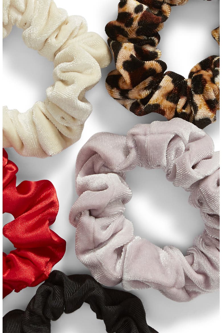 x Claudia Sulewski 5-Pack Velvet Scrunchies, Alternate, color, LEOPARD
