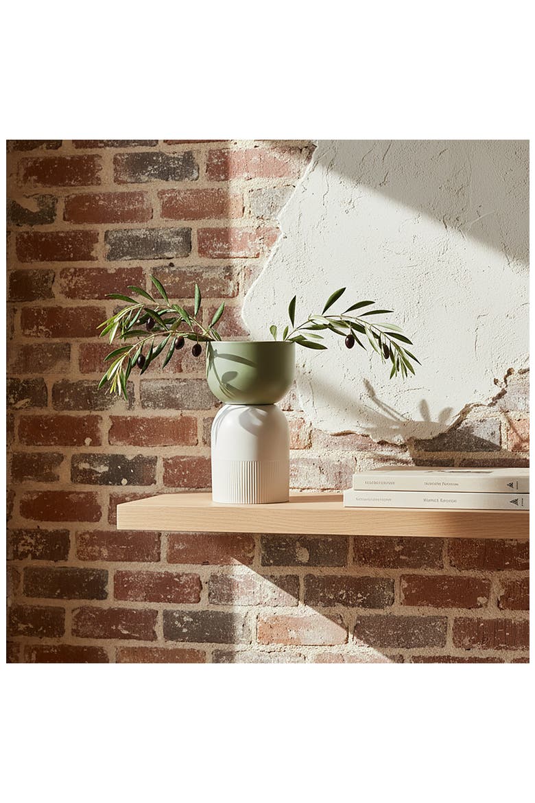 Medium Ceramic Flip Vase, Alternate, color, IVORY/ OLIVE