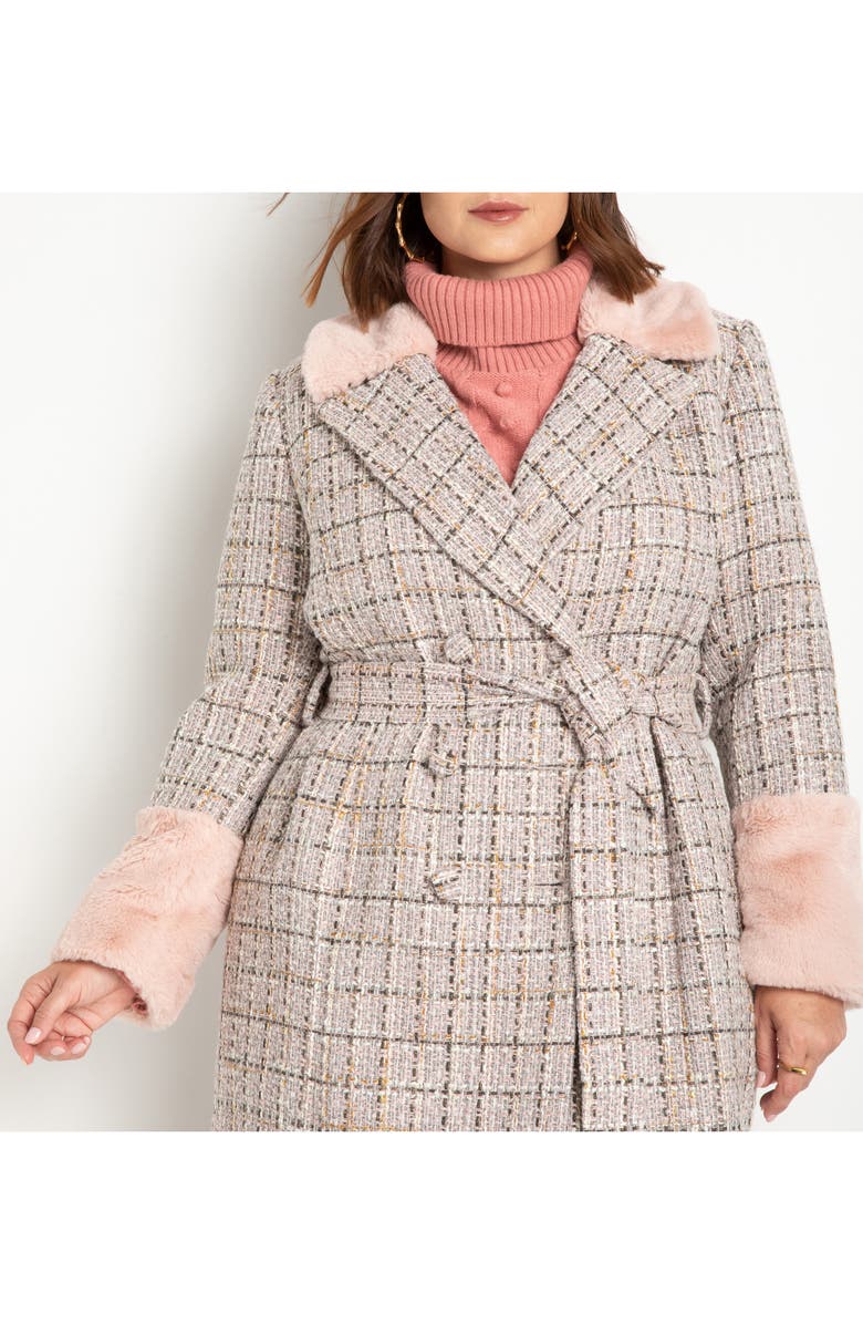 ELOQUII Tweed Longline Jacket with Faux Fur Trim, Alternate, color, 