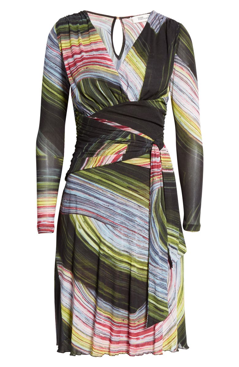 DVF Indigo Long Sleeve Faux Wrap Dress, Alternate, color,