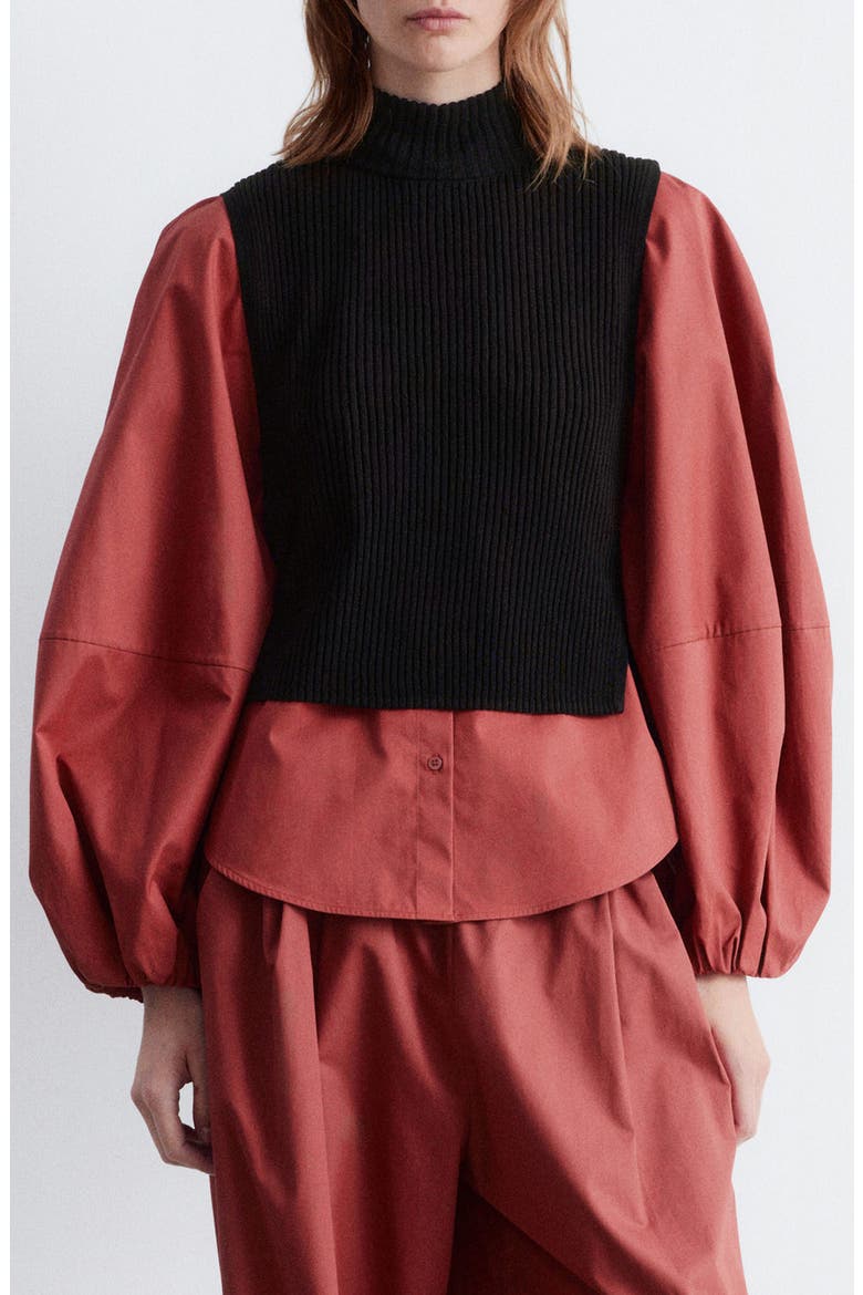 Rib Mock Neck Bib Collar, Main, color, BLACK DARK