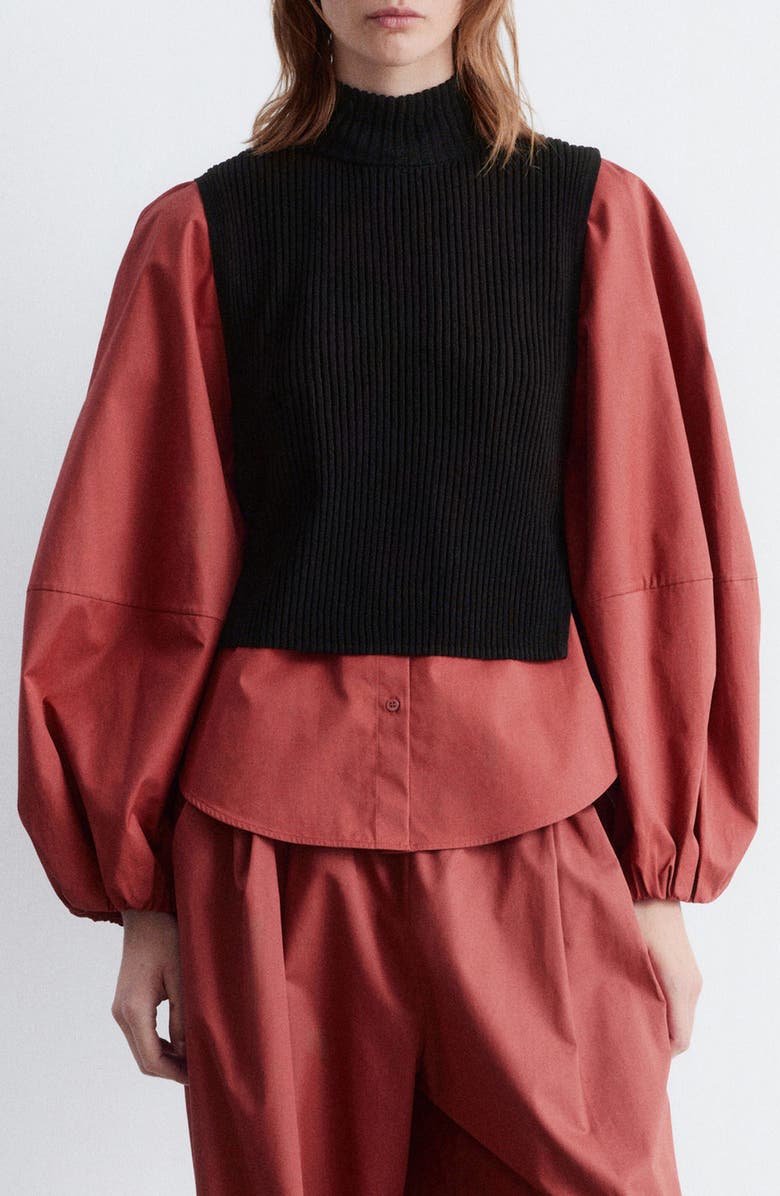 & Other Stories Rib Mock Neck Bib Collar, Main, color, Black Dark