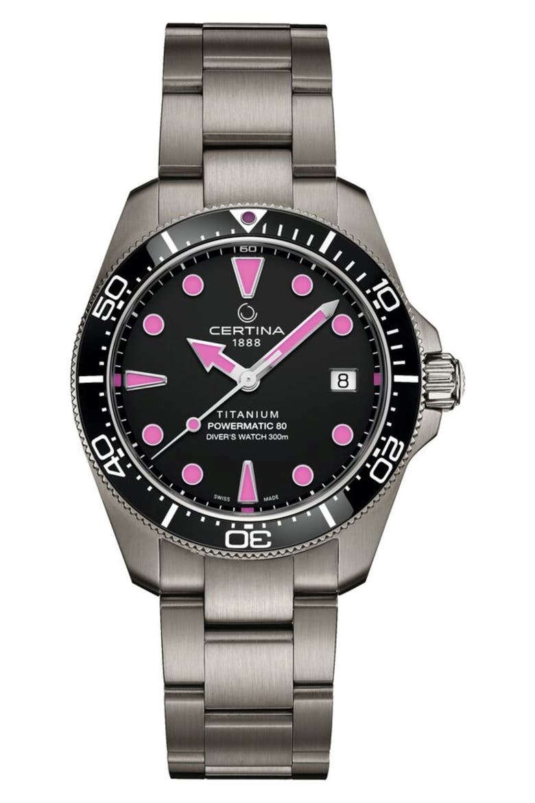 DS Action Automatic Bracelet Watch, 38mm, Main, color, TITANIUM / BLACK PINK