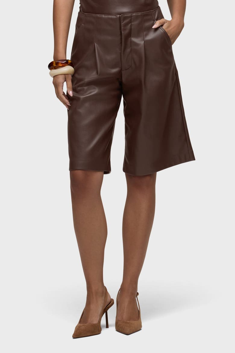 Vegan Leather Pleated Trouser Short, Alternate, color, CHICORY COFFEE