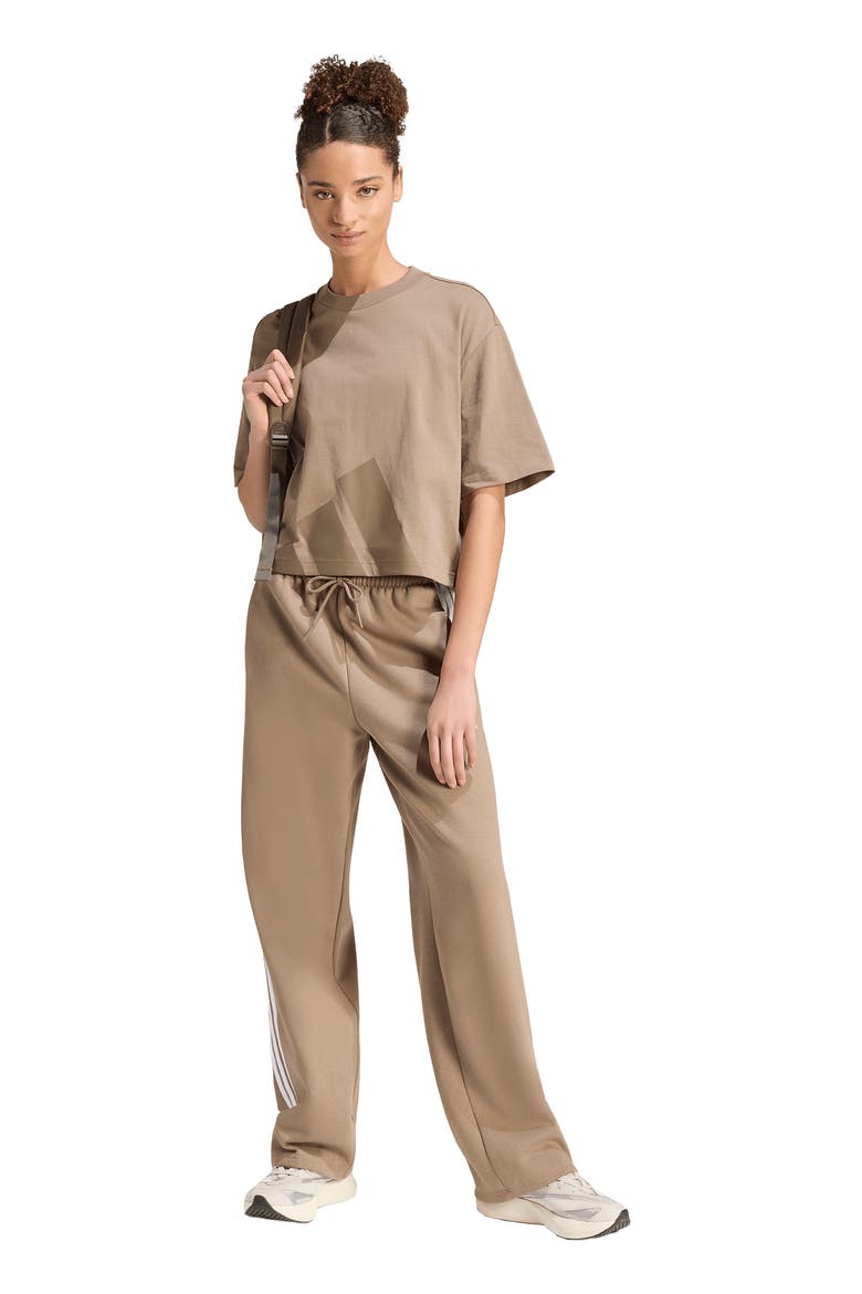 Essentials 3-Stripes Open Hem Fleece Pants, Alternate, color, KHAKI SIX/ WHITE