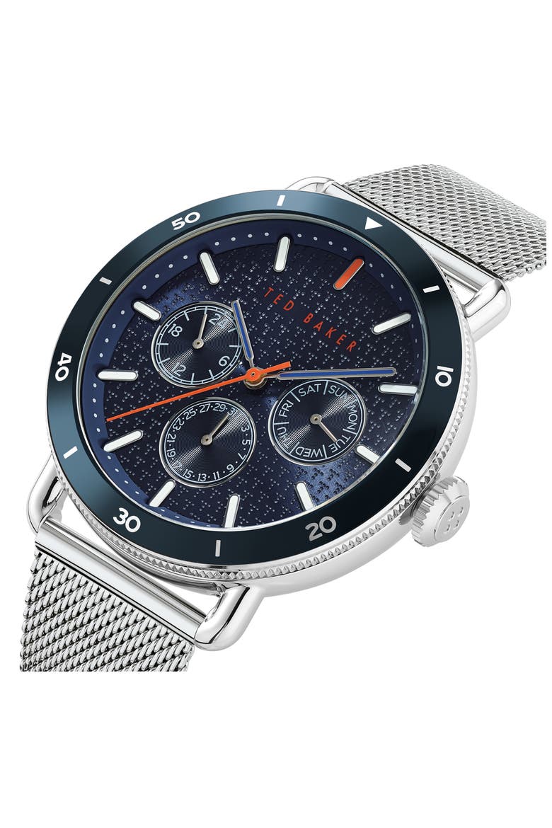 Margarit Multifunction Mesh Strap Watch, 46mm, Alternate, color, SILVER/ BLUE/ SILVER