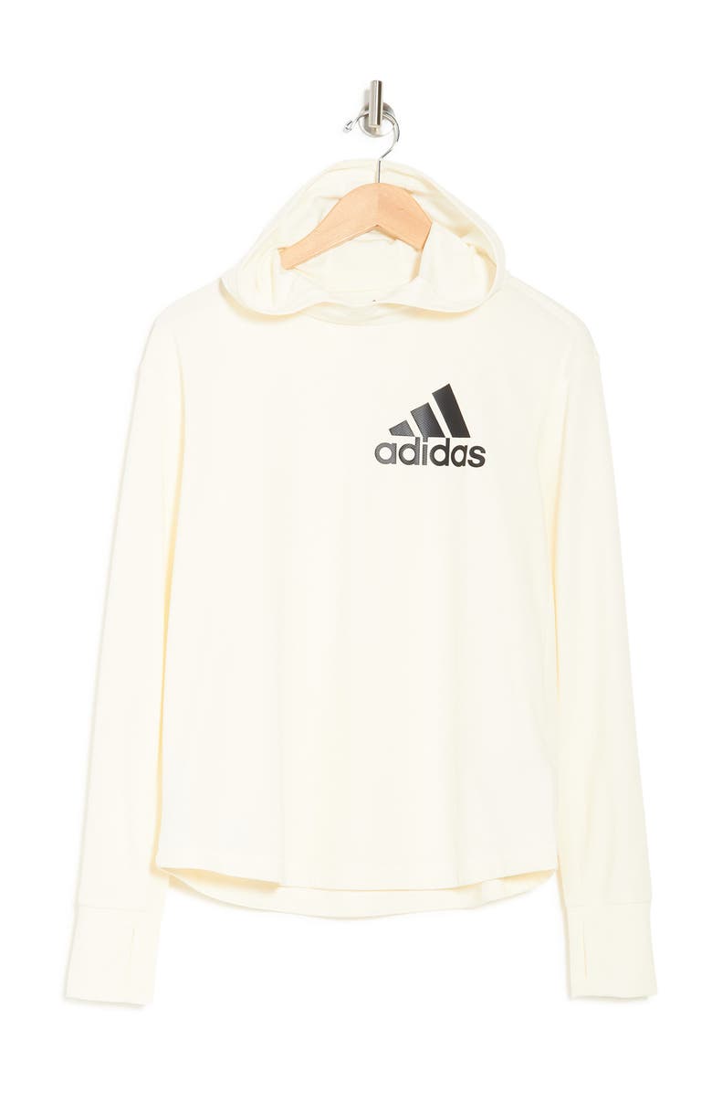 adidas Logo Print Hooded Long Sleeve Thumbhole T-Shirt, Alternate, color,