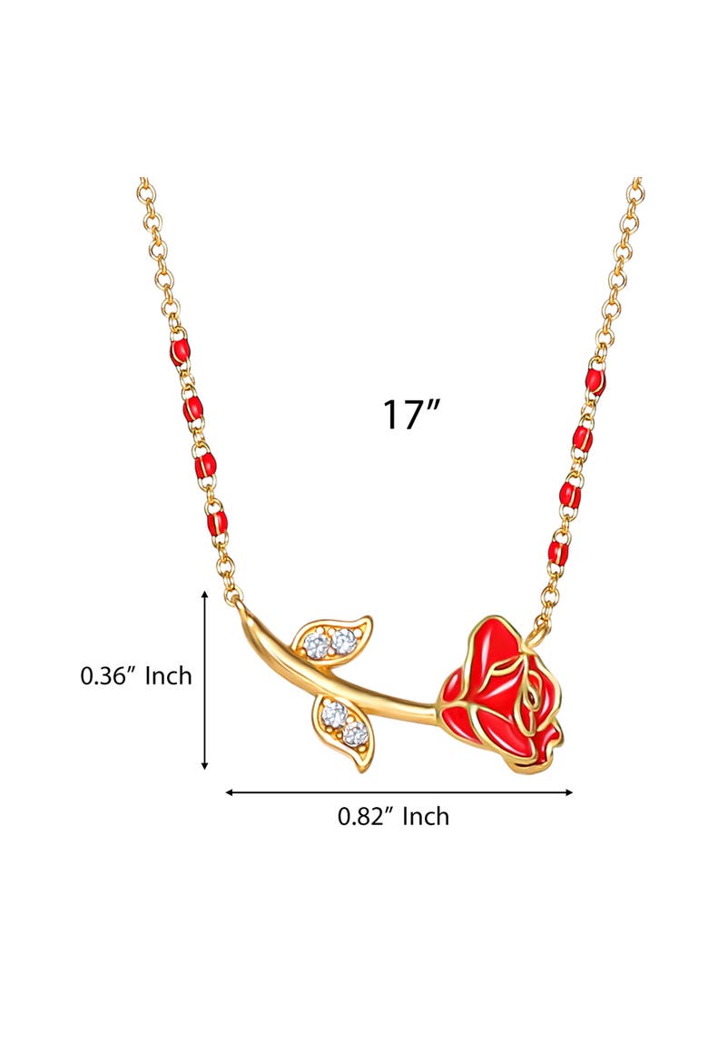 Beauty and the Beast Red Enamel Rose Necklace for Women 17", Alternate, color, Metallic Gold