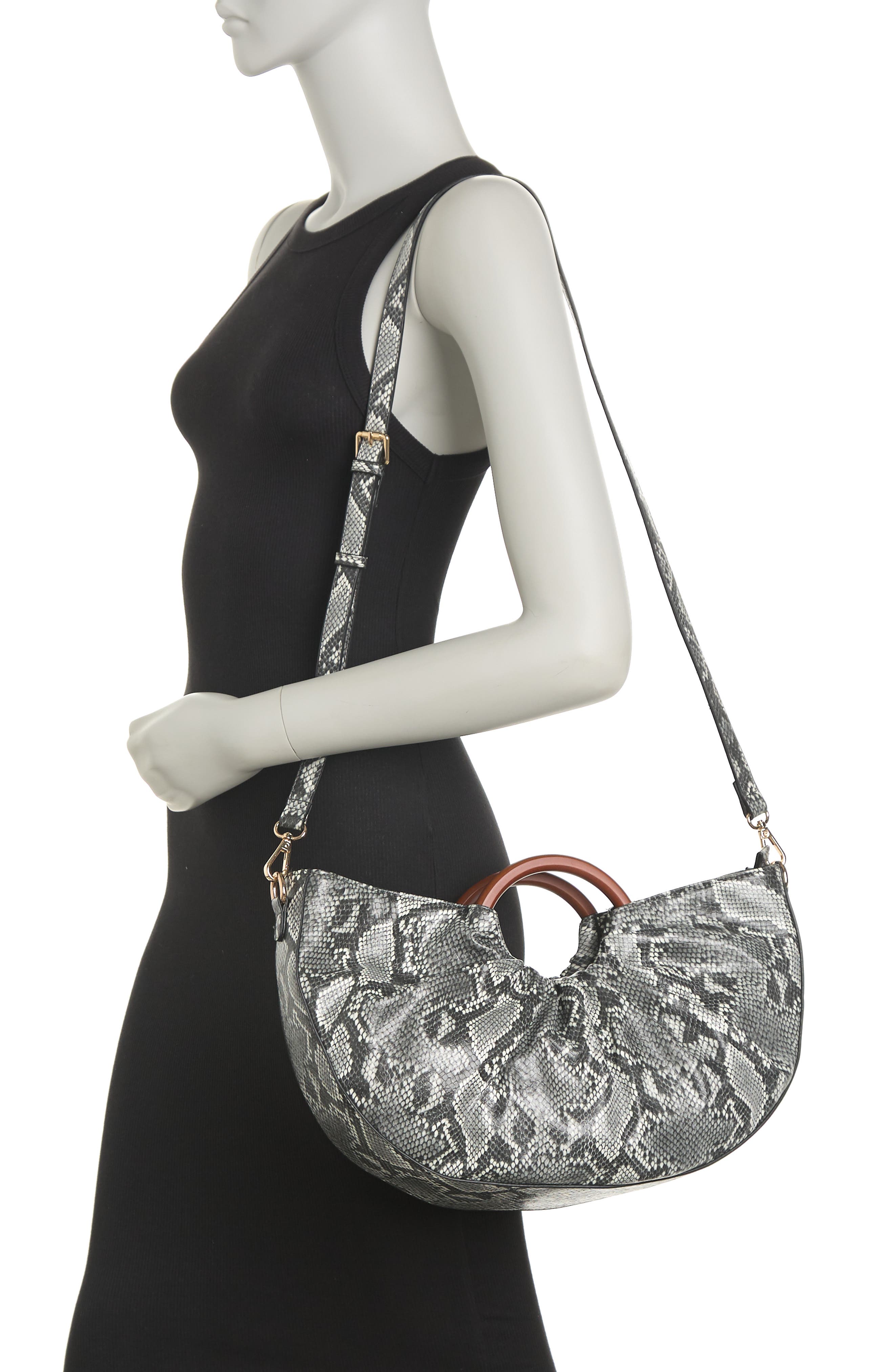 URBAN EXPRESSIONS HANDBAGS URBAN EXPRESSIONS Snake Print Moon Satchel, Alternate, color, 