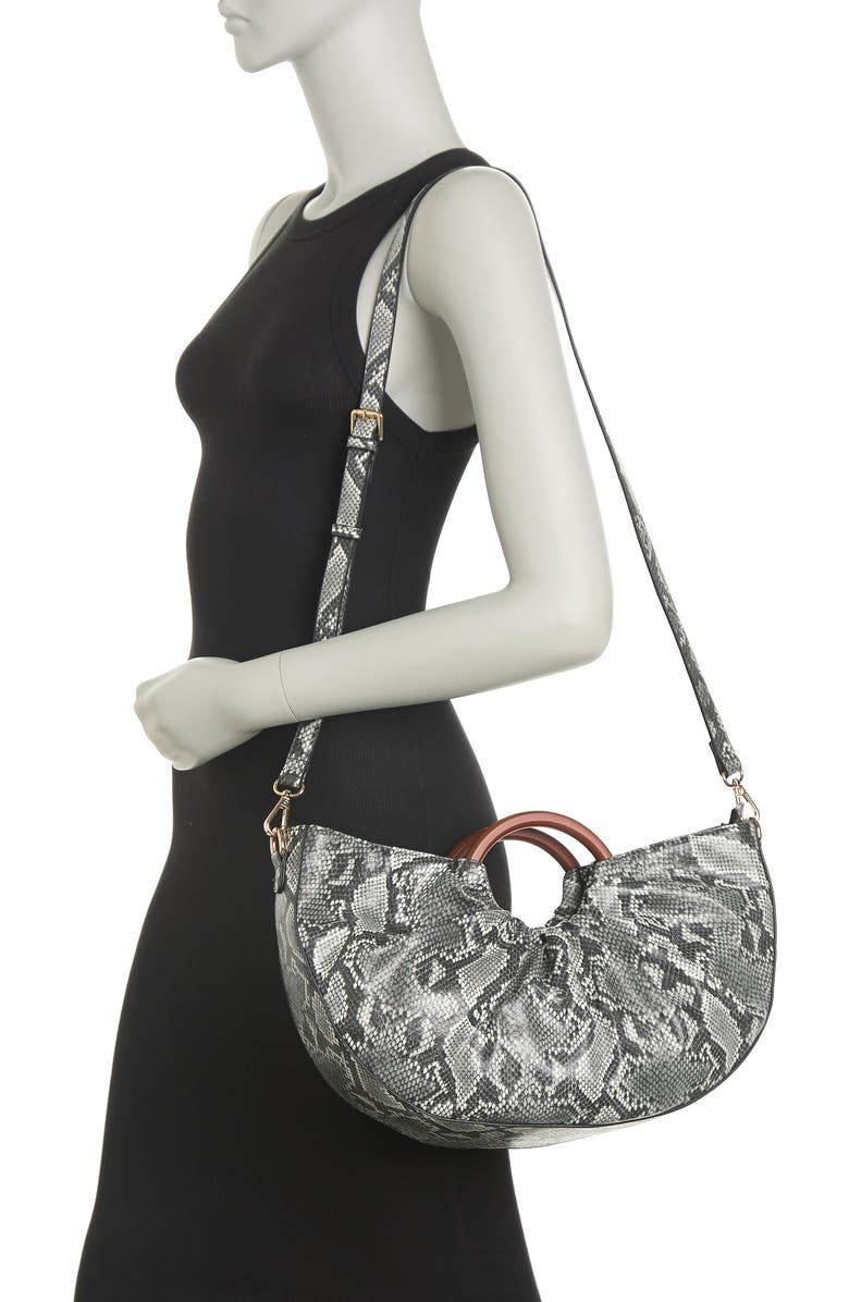 URBAN EXPRESSIONS HANDBAGS URBAN EXPRESSIONS Snake Print Moon Satchel, Alternate, color,