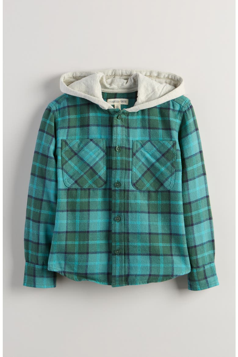 Kids' Hooded Flannel Shirt, Main, color, GREEN SMOKE JUNE PLAID