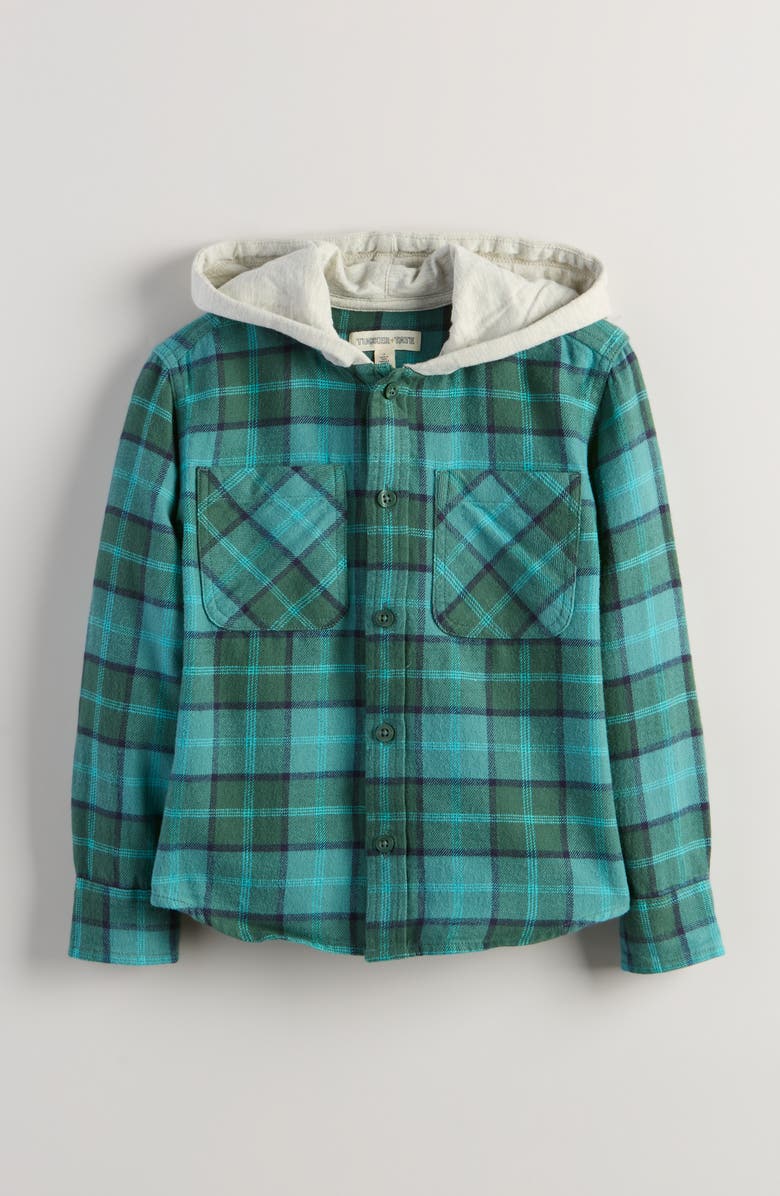 Tucker + Tate Kids' Hooded Flannel Shirt, Main, color, Green Smoke June Plaid