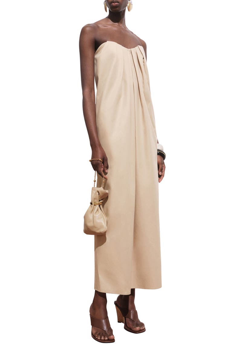 mango strapless pleat front dress Mango Strapless Pleat Front Dress in Natural