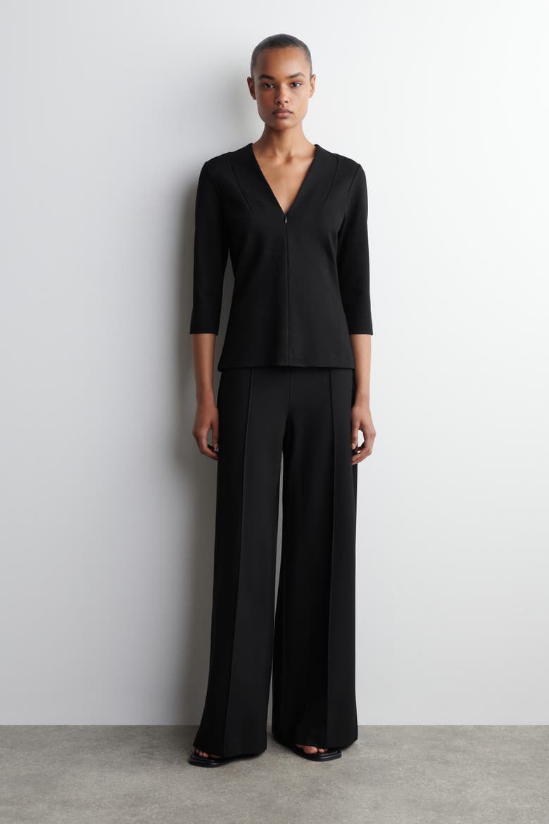 Jersey V-Neck Top, Alternate, color, BLACK