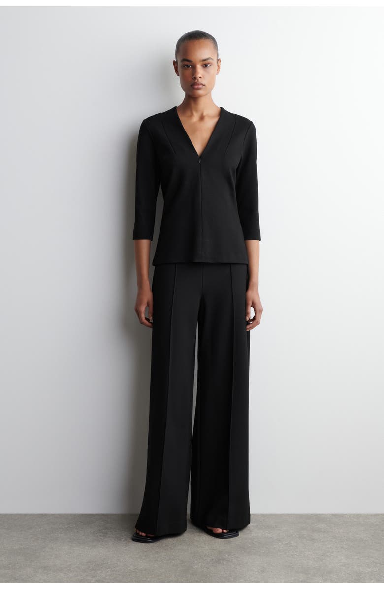 COS Jersey V-Neck Top, Alternate, color, Black