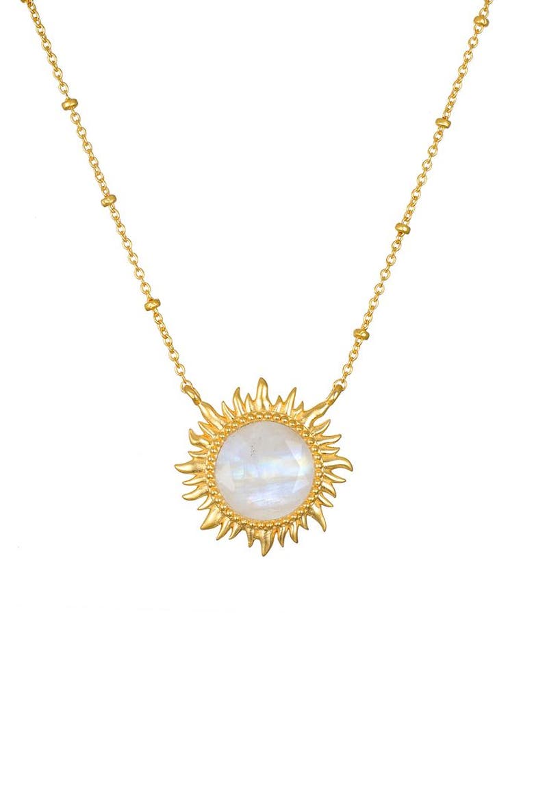 Dawn of Hope Moonstone Sun Necklace, Main, color, Gold