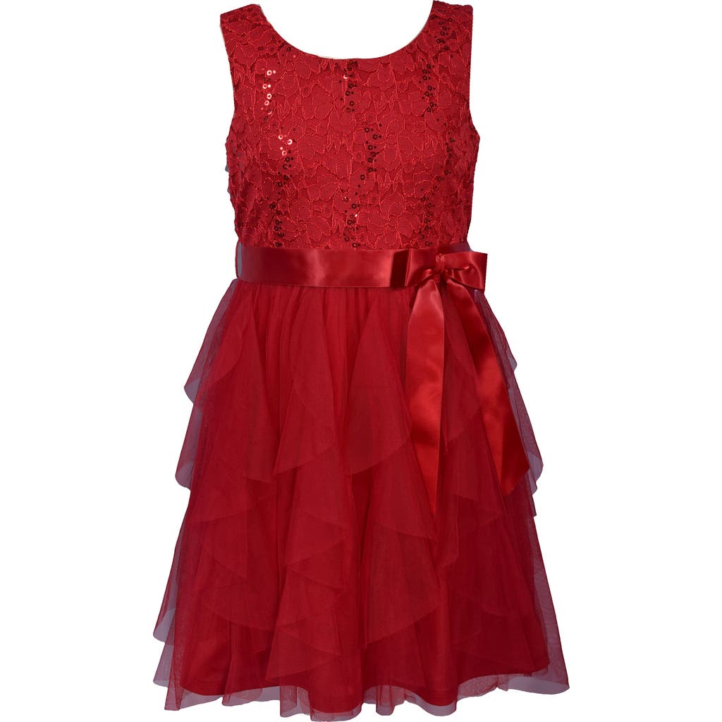 Bonnie Jean Kids' Sleeveless Sequin Lace & Mesh Party Dress In Red