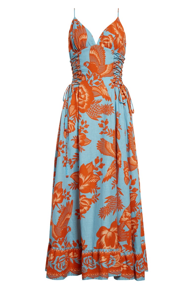 Floral Linen Blend Midi Dress, Alternate, color, BLUE