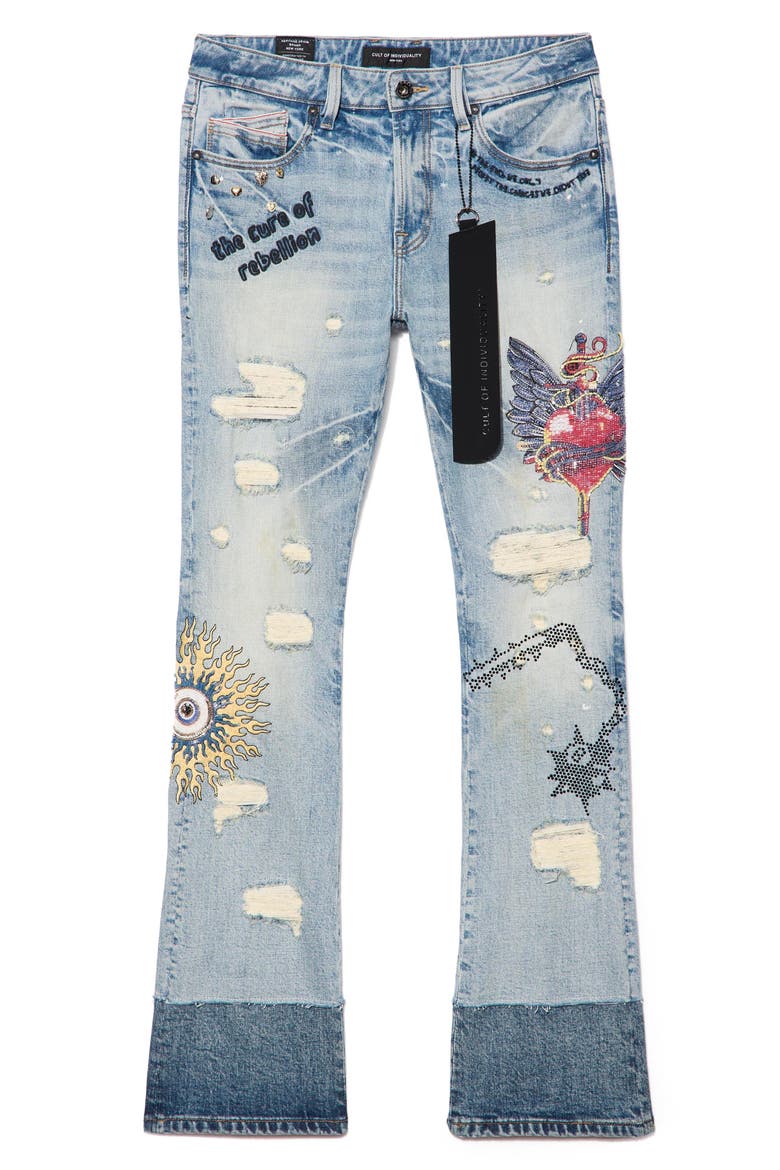 Lenny Graphic Distressed Bootcut Jeans, Alternate, color, CURE