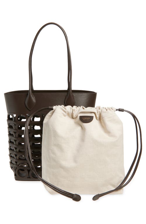 Ferragamo Medium Gancini Perforated Leather Tote In Testa Di M Naturale