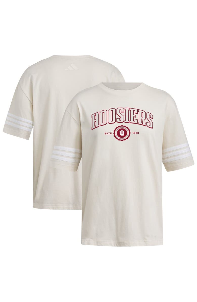 adidas Women's adidas Cream Indiana Hoosiers Fashion Three-Stripes Oversized T-Shirt, Main, color, Cream