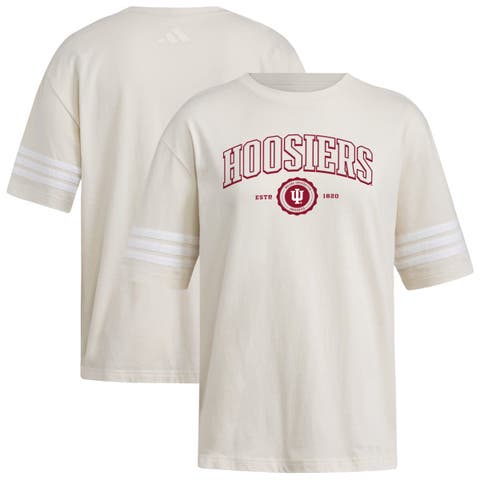 Women's adidas Cream Indiana Hoosiers Fashion Three-Stripes Oversized T-Shirt