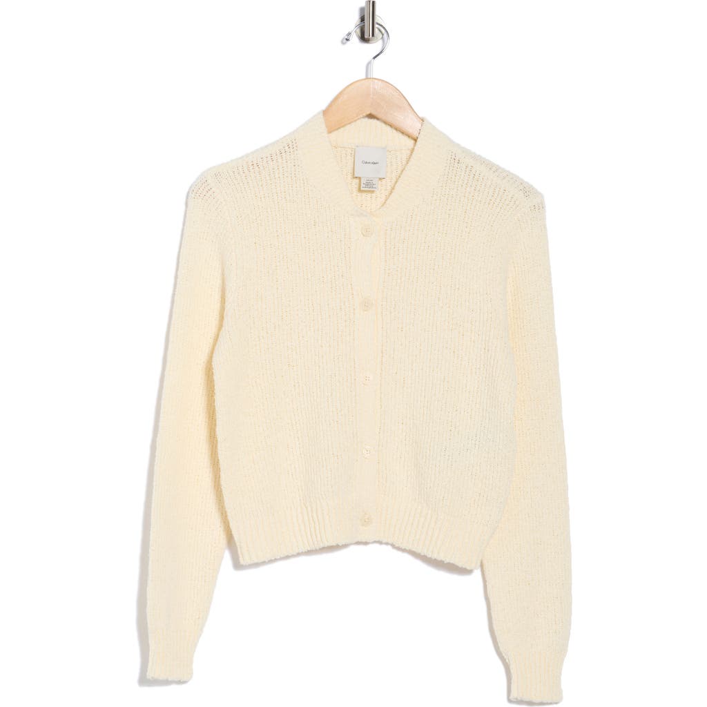 Calvin Klein Open Stitch Cotton Blend Cardigan In White