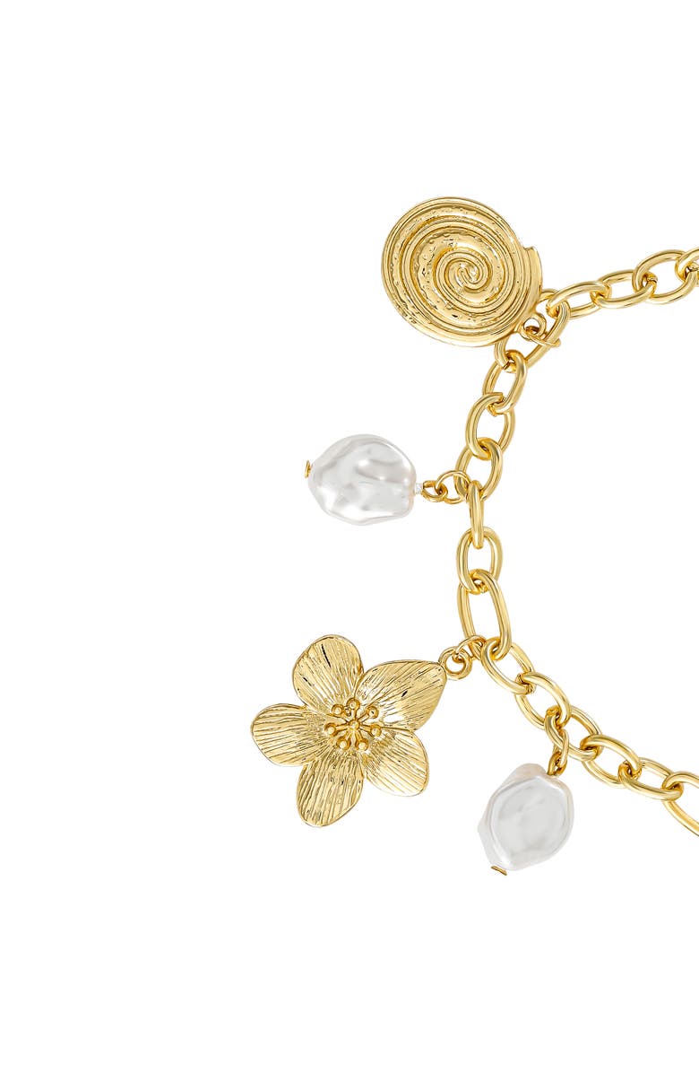 Jessica Simpson Gold-Tone Celestial Charm Bracelet with Imitation Pearls, Adjustable, Alternate, color, Gold