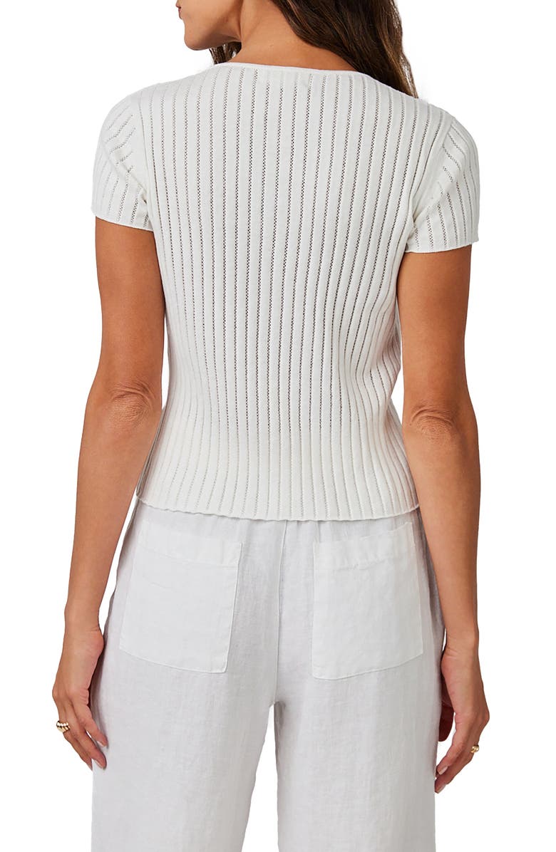 Bella Dahl Pointelle Cap Sleeve Cotton & Cashmere Henley Top, Alternate, color, White