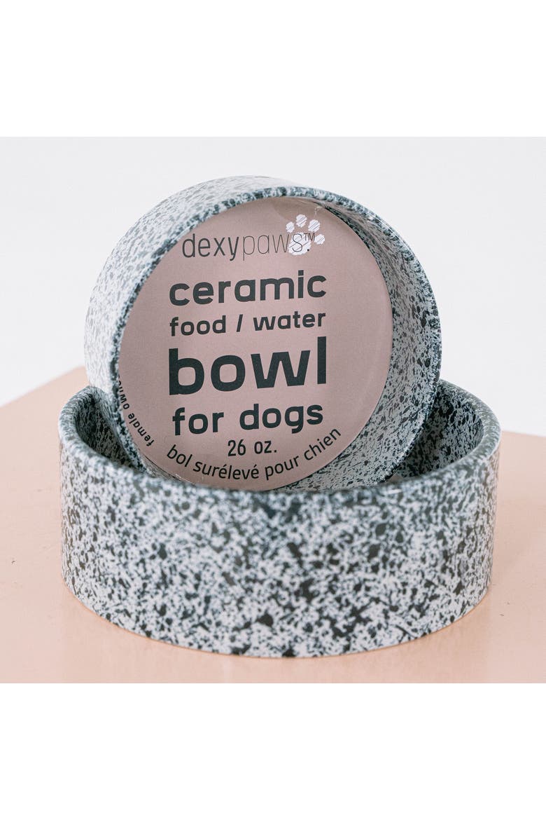 Ceramic Dog Bowl Salt & Pepper, 26oz, Pet Feeding Dish, Alternate, color, Multicolored