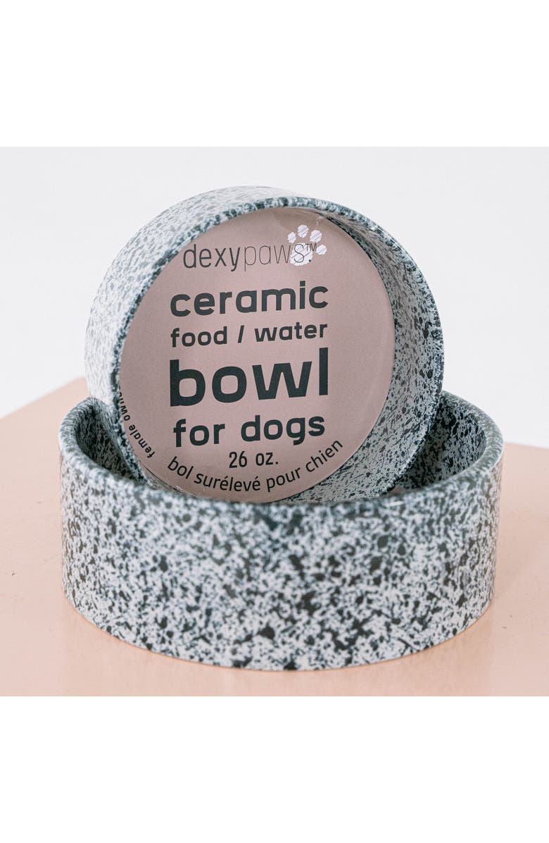 Dexypaws Ceramic Dog Bowl Salt & Pepper, 26oz, Pet Feeding Dish, Alternate, color, Multicolored