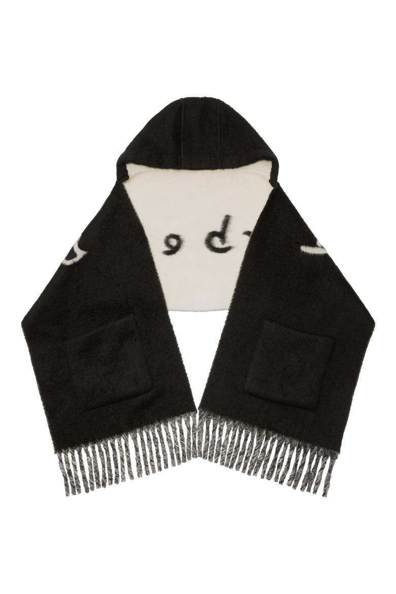 Logo Alpaca & Wool Blend Hooded Scarf, Alternate, color, BLACK
