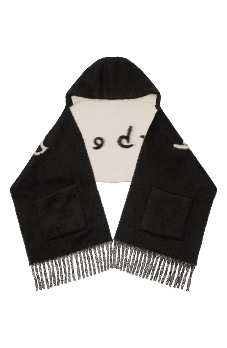 Burberry Logo Alpaca & Wool Blend Hooded Scarf, Alternate, color, Black