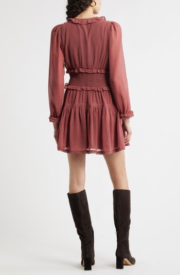 Long Sleeve Ruffle Trim Minidress