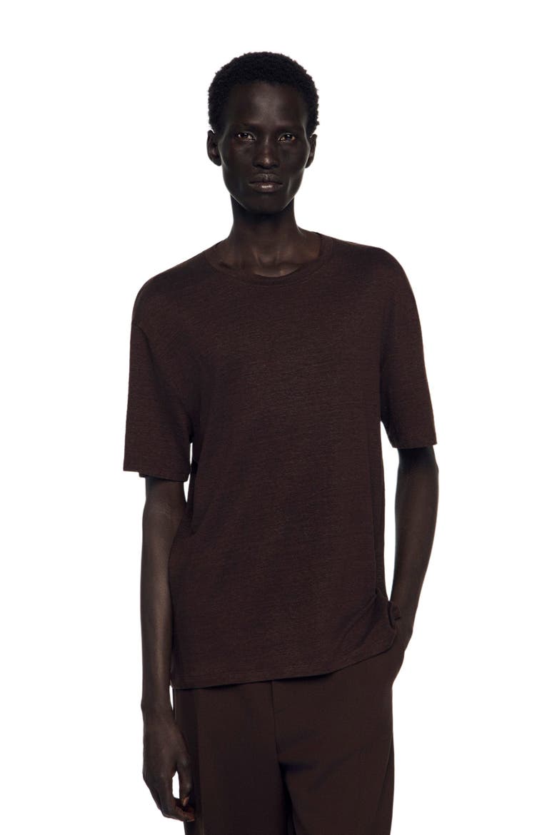 Linen T-shirt, Main, color, Black brown