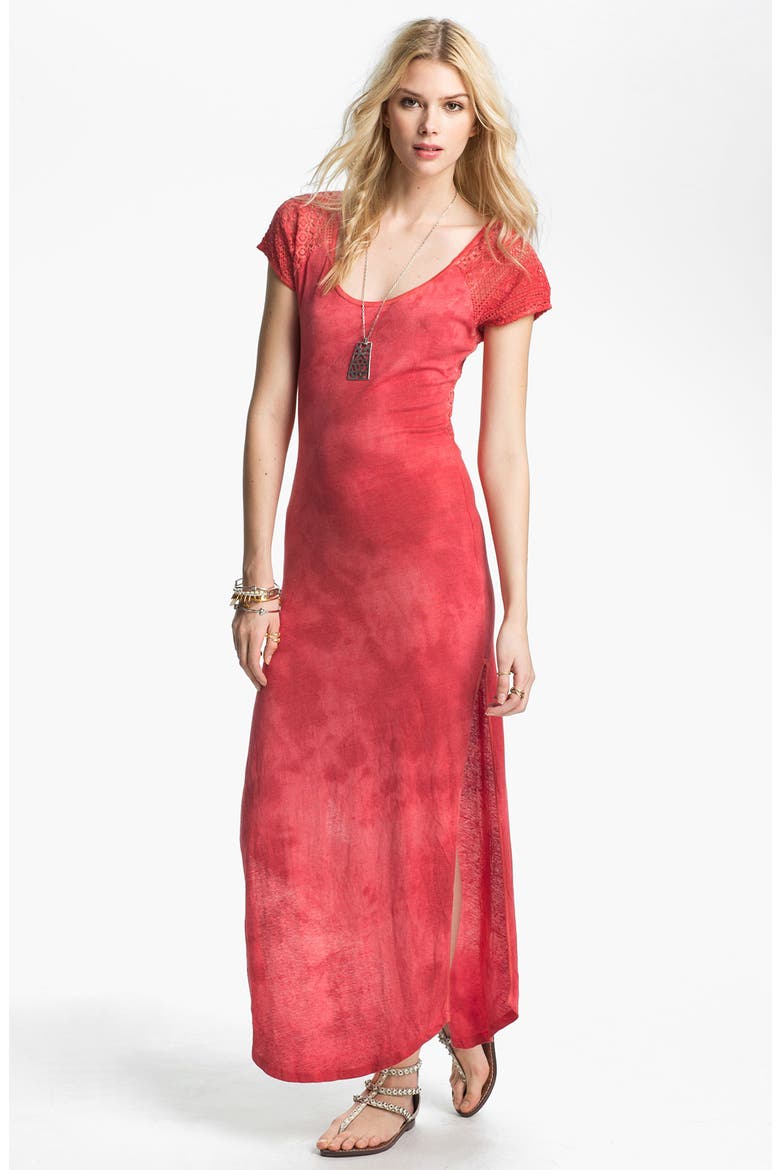 Lace Detail Tie Dye Maxi Dress, Main, color, STRAWBERRY