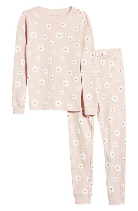 Kids' Glow in the Dark Daisy Print Fitted Organic Cotton Two-Piece Pajamas