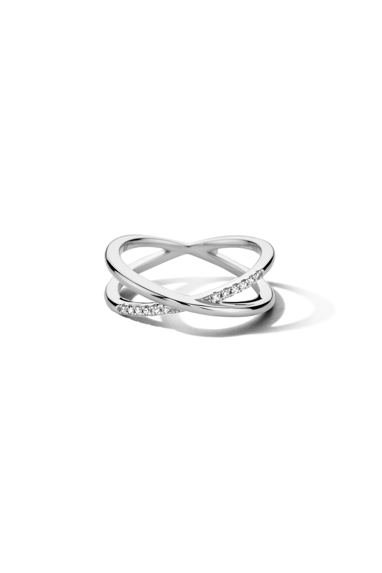 Crossover Diamond Ring |  12 natural diamonds | 925 Sterling Silver | Ring | 7 | White Rhodium, Alternate, color, White Rhodium