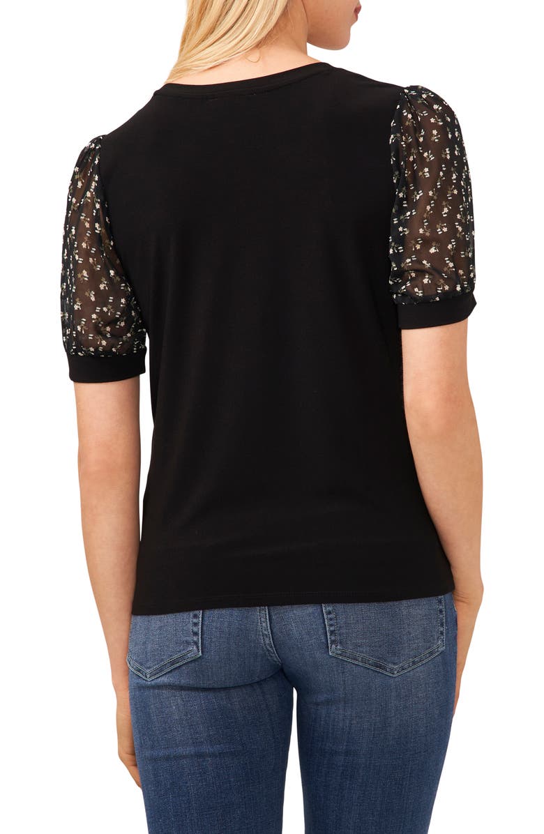 CeCe Mixed Media Floral Sleeve Top, Alternate, color, 
