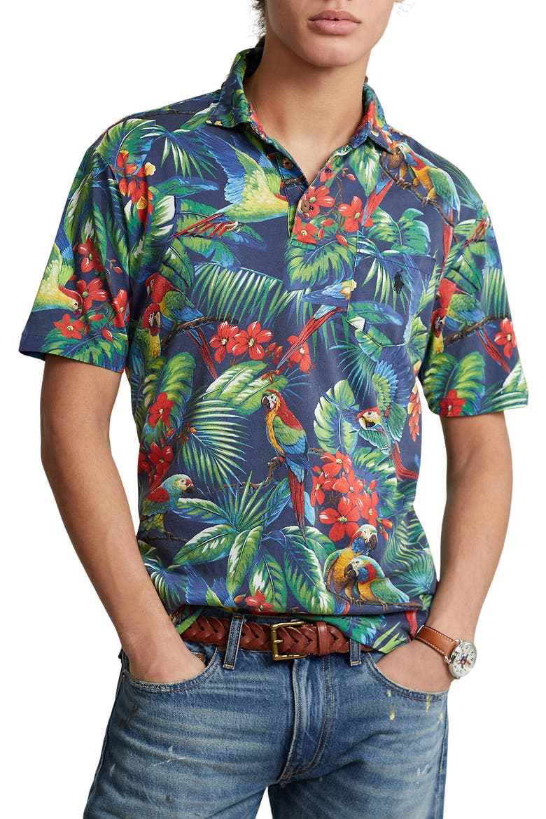 Classic Fit Tropical Print Cotton Polo, Main, color, PARROT WITH POLO