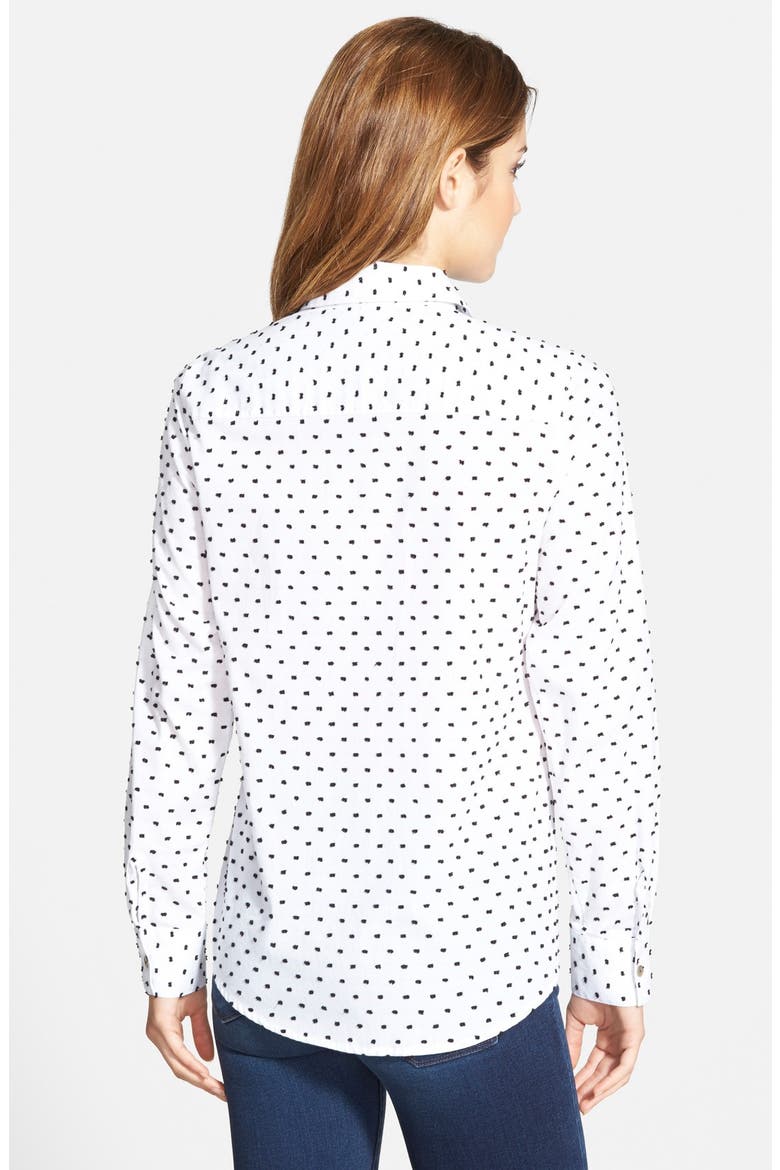 Roll Sleeve Swiss Dot Cotton Shirt, Alternate, color, WHITE/ BLACK DOT