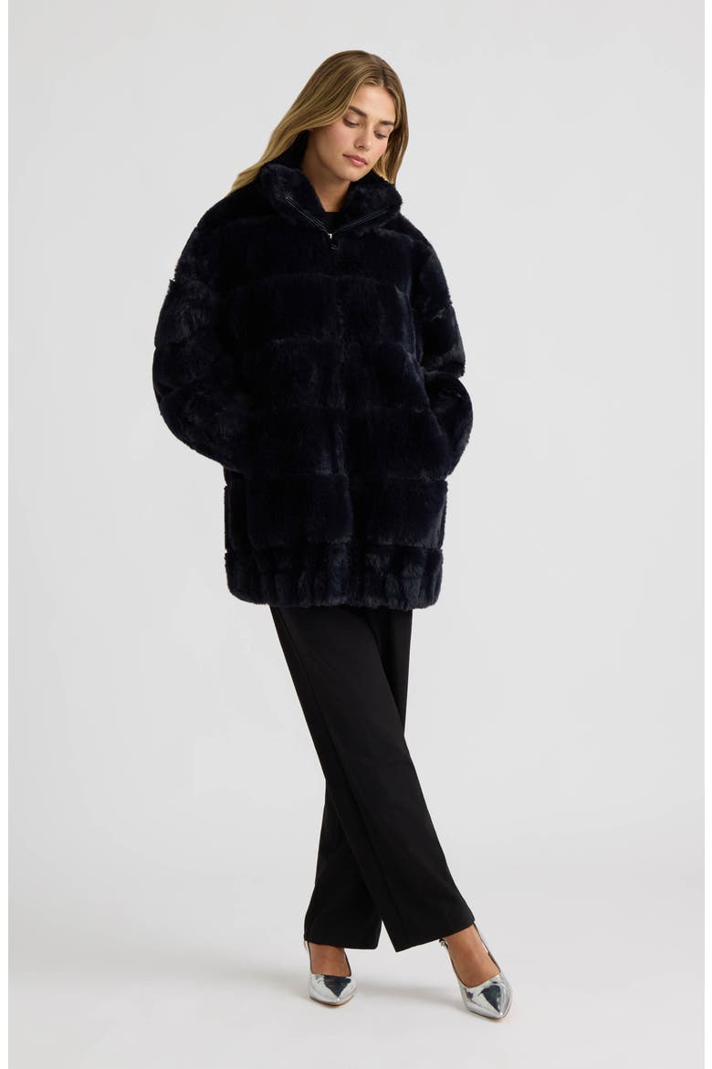 Faux Fur Zip Jacket, Alternate, color, NAVY