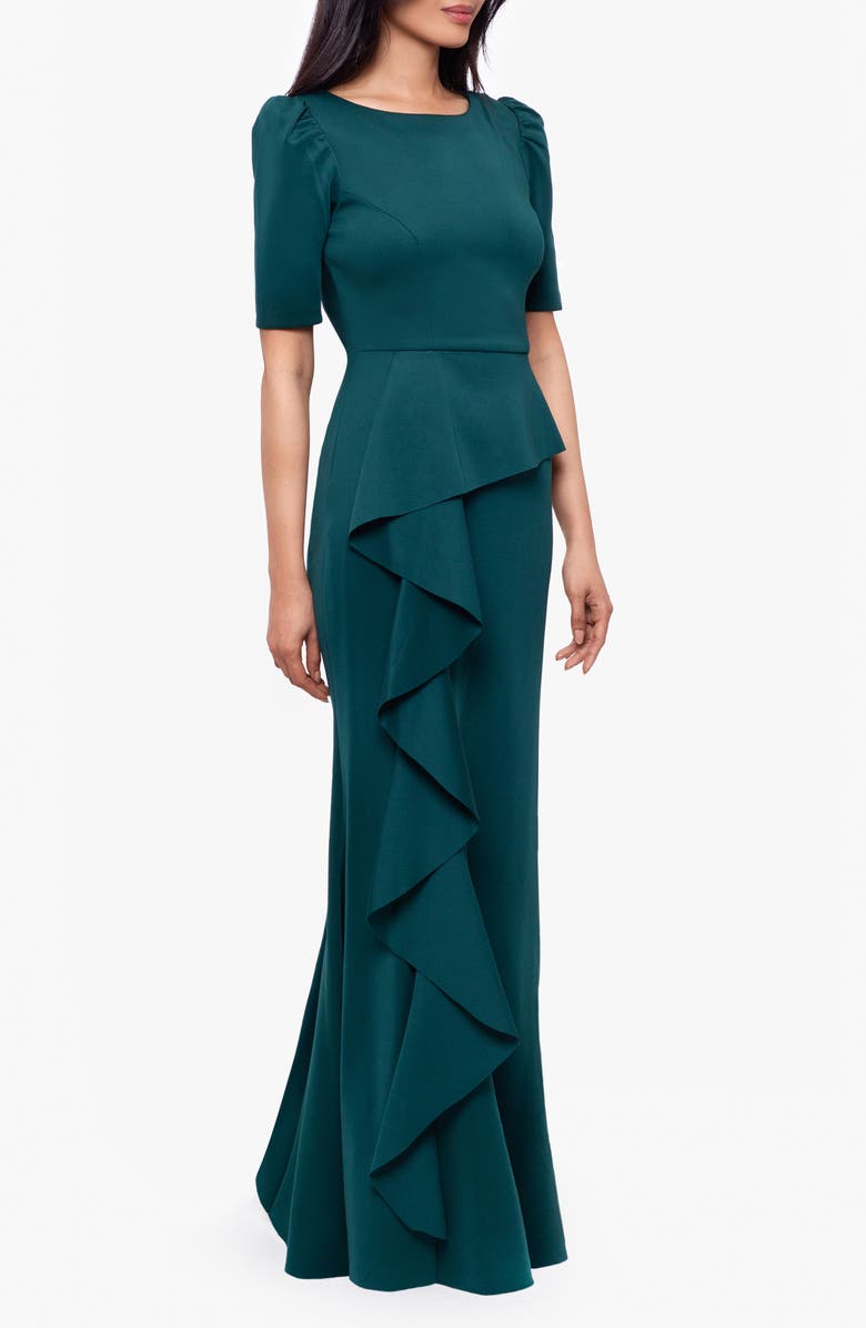 Xscape Evenings Xscape Ruffled Scuba Short Sleeve Gown, Alternate, color,