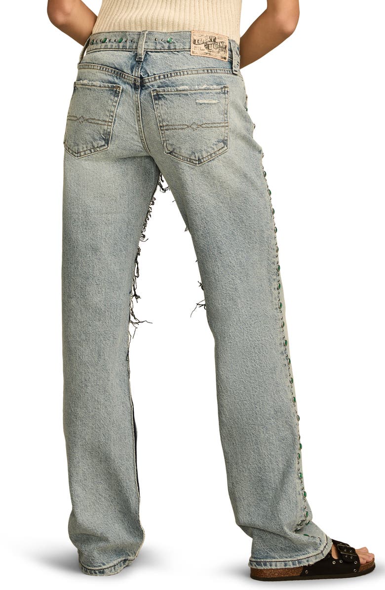 Lucky Brand Gold Rush Legend Studded Fringe Straight Leg Jeans, Alternate, color, 