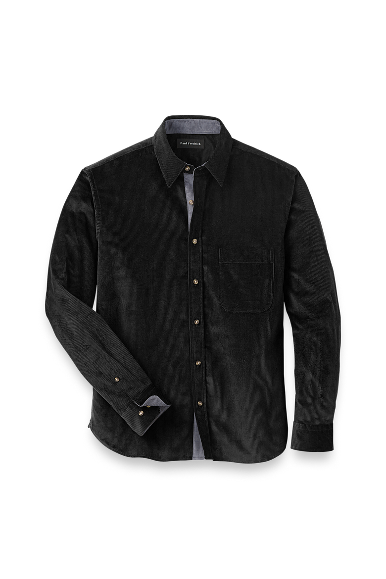 Slim Fit Cotton Corduroy Casual Shirt, Main, color, Black