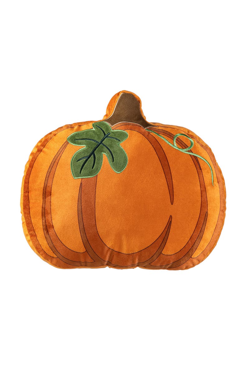 Fall and Halloween Fabric Double Sided Pumpkin Pillow, Alternate, color, Orange