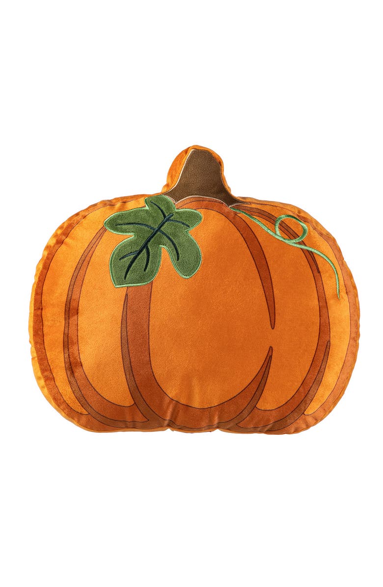 Glitzhome Fall and Halloween Fabric Double Sided Pumpkin Pillow, Alternate, color, Orange