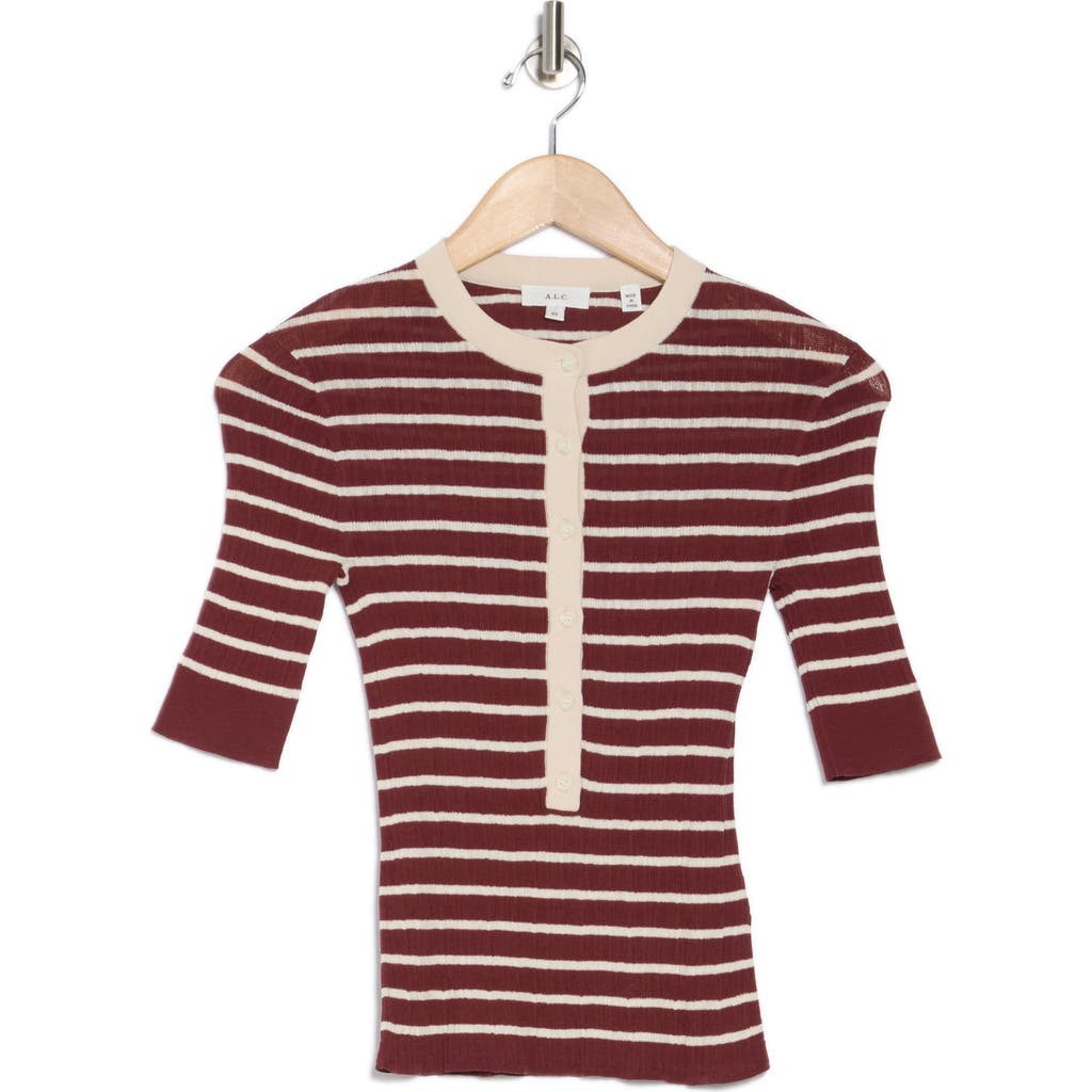 A.l.c . Fisher Stripe Rib Cotton Blend Top In Bright White/syrah Stripe