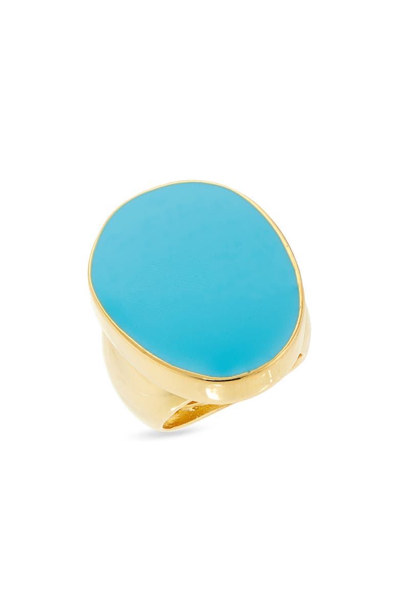 Kenneth Jay Lane Adjustable Enamel Cocktail Ring, Main, color, Turquoise