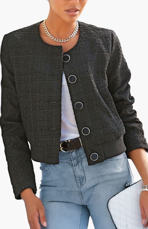 Round Neckline Tweed Jacket